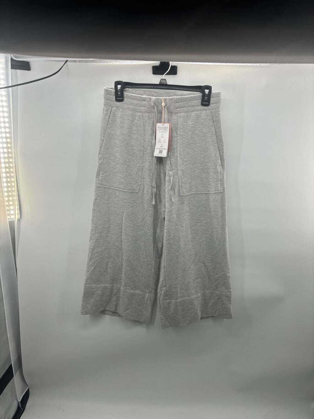 Quince SuperSoft Fleece Cropped Wide Leg Pants Size S Heather Grey